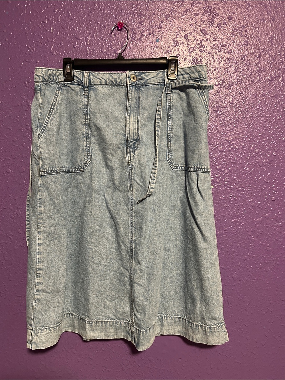 Saint John's Bay Active Light Blue Denim Midi Skirt with Self-Tie